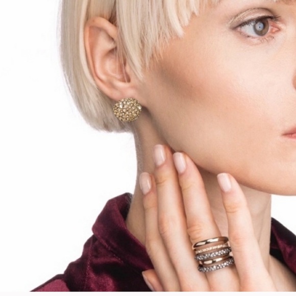 Alexis Bittar Two Toned Gold & Gunmetal Pavé Orbiting Crystal Layered Ring 7 - Picture 9 of 16